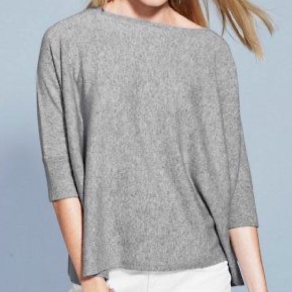 Garnet Hill Woman’s Cashmere Boxy Sweater Heather Gray Pullover Sz M